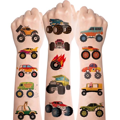 Tattoo Kinder,10 Blätt Cartoon Monster Truck Tattoos für Kinder Jungen,LKW Kinder Temporäre Tattoos,Hautfreundlich Fahrzeug Trucks Kindertattoos Aufkleber für Jungen Kindergeburtstag Gastgeschenke von Deen