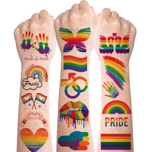 Tattoo Kinder,10 Blätt Regenbogen Tattoo,LGBTQ Temporäre Tattoos Aufkleber,Regenbogen Gay Pride Klebetattoos Sticker,Gesicht Tattoos für Kinder Erwachsene Gay Pride Feiern Party Paraden Feier Deko von Deen