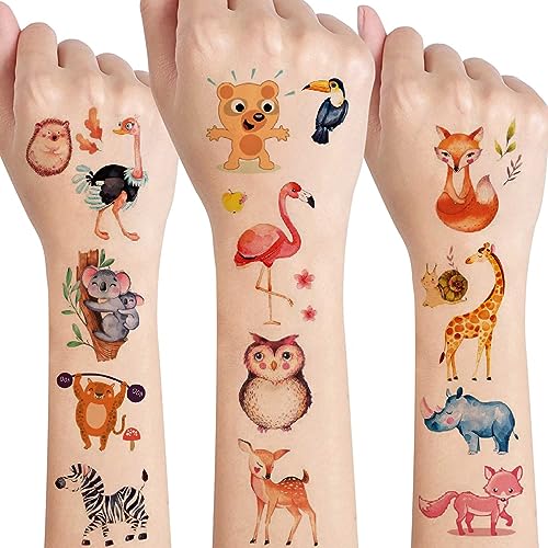 Tattoo Kinder,12 Blätter Tiere Kinder Tattoo Set,Wasserdichte Temporäre Kindertattoos,Hautfreundliche Tattoos Aufkleber für Mädchen Jungen Adventskalender Füllung Kindergeburtstag Mitgebsel von Deen