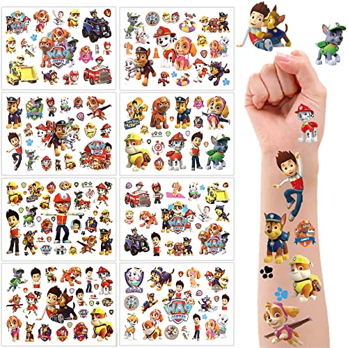 Tattoo Kinder Paw Patrol,8 Blätter Kinder Tattoo Jungen,Temporäre Tattoos Paw Patrol Aufkleber Mädchen,Wasserdichte Kindertattoos Sticker für Kinder Mitgebsel Kindergeburtstag Festival Party Deko von Deen