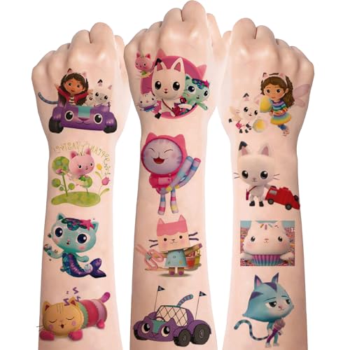 Tattoo Kinder,Niedlich Gabby Tattoo Set Kinder Tattoos,120+Mädchen Kindertattoos Hautfreundlich Aufkleber,Cartoon Anime Kinder Tattoos für Kinder Party Kindergeburtstag Mitgebsel Gastgeschenke von Deen