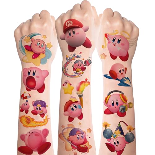 Tattoo Kinder,Niedlich Kirby Tattoo Set Kinder Tattoos,96+ Jungen Mädchen Kindertattoos Hautfreundlich Aufkleber,Cartoon Kinder Tattoo Stickers für Kindergeburtstag Mitgebsel Party Gastgeschenke von Deen