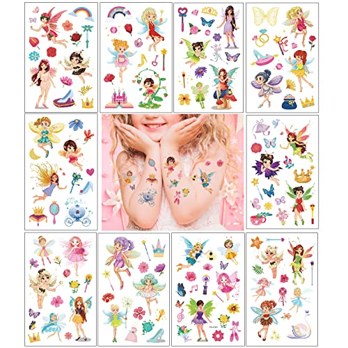 Tattoo Kinder 10 Blätt,Fee Kinder Temporäre Tattoo Set,Wasserdichte Kindertattoos Stickers für Kinder Mädchen Geburtstag Mitgebsel Feen Prinzessin Party Dekor Geschenk von Deen