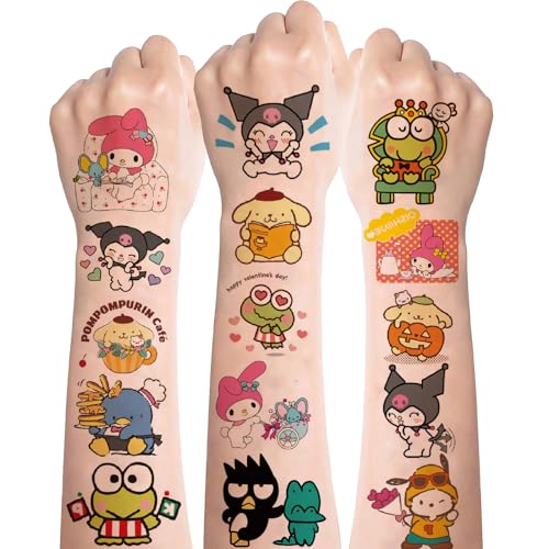 Tattoos Mädchen,8 Blätter Kinder Tattoo Aufkleber,Nette Cartoon Kindertattoos Sticker,Kawaii MyMelody Kuromi Temporäre Kinder Tattoos,Tattoos zum Aufkleben für Mädchen Kindergeburtstag Mitgebsel von Deen