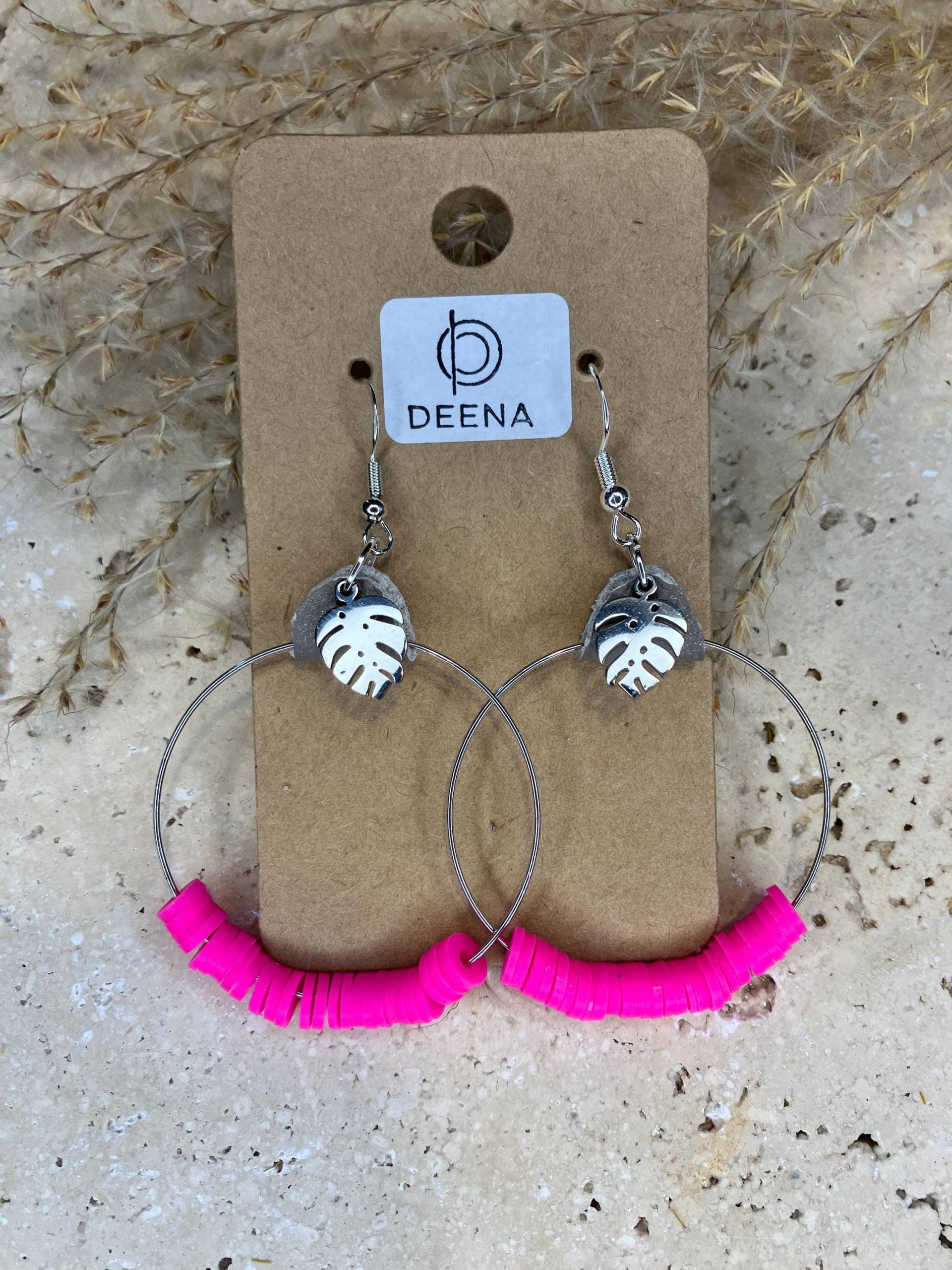 Deena - Handgemachte Ohrringe Aus Edelstahl Mit Leder Und Heishi Perlen, Grau Neonpink Silberfarbenen Akzenten, Modern & Ausgefallen Deena - Handgemachte Ohrringe Aus Edelstahl Mit Leder Und Heishi Perlen, Grau Neonpink Silberfarbenen Akzenten, Modern & Ausgefallen von DeenaDesignDortmund