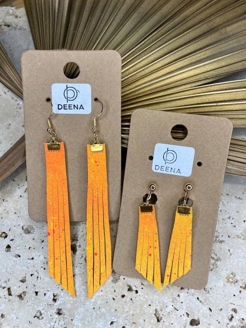 Deena - Handgemachte Ohrringe Aus Gefärbtem Leder, Set Für Mama Und Tochter, Mutter Kind, Minime, Gelb Orange Neonpink, Modern & Ausgefallen Deena - Handgemachte Ohrringe Aus Gefärbtem Leder, Set Für Mama Und Tochter, Mutter Kind, Minime, Gelb Orange Neonpink, Modern & Ausgefallen von DeenaDesignDortmund