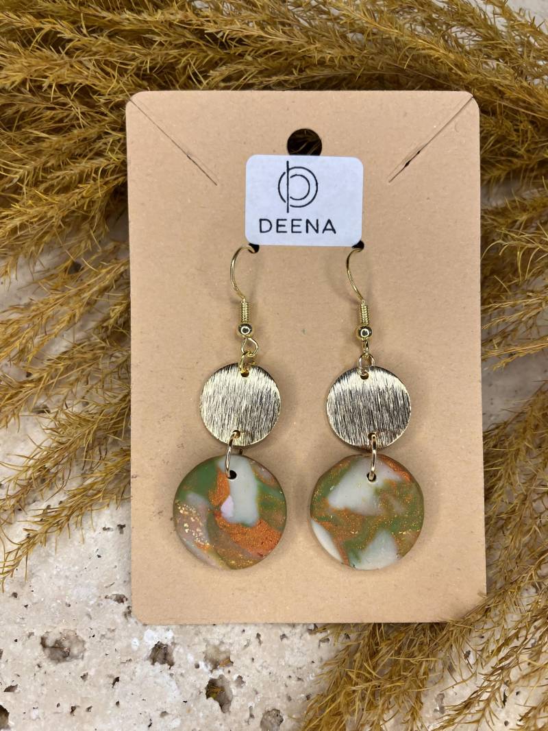 Deena - Handgemachte Ohrringe Aus Polymer Ton, Olivgrün Orange Metallic Creme Mit Goldenen Akzenten, Leicht & Elegant Deena - Handgemachte Ohrringe Aus Polymer Ton, Olivgrün Orange Metallic Creme Mit Goldenen Akzenten, Leicht & Elegant von DeenaDesignDortmund