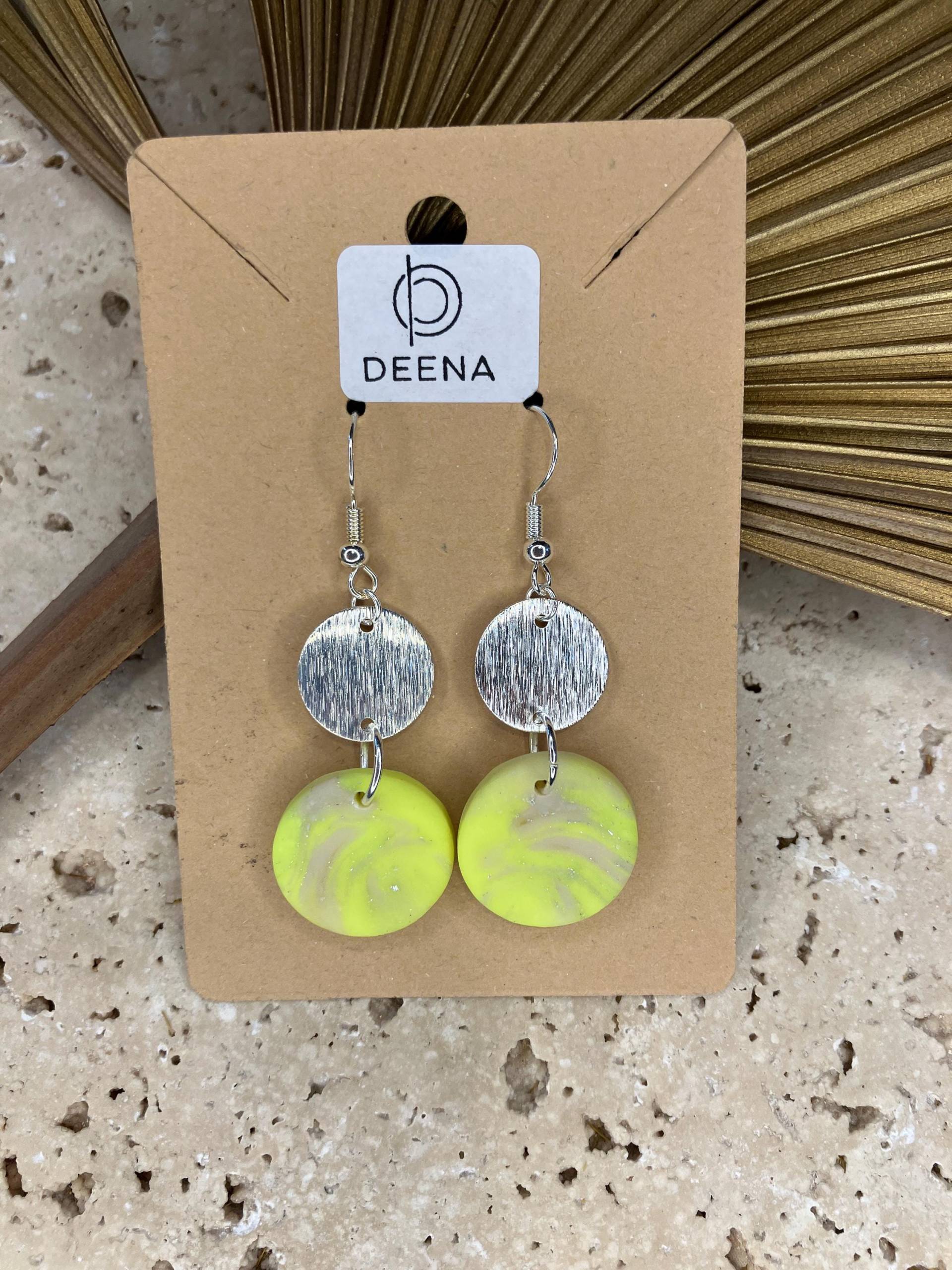 Deena - Handgemachte Ohrstecker Aus Polymer Ton, Beige Neongelb Blattgold in Silber Mit Silbernen Akzenten, Leicht & Elegant Deena - Handgemachte Ohrstecker Aus Polymer Ton, Beige Neongelb Blattgold in Silber Mit Silbernen Akzenten, Leicht & Elegant von DeenaDesignDortmund