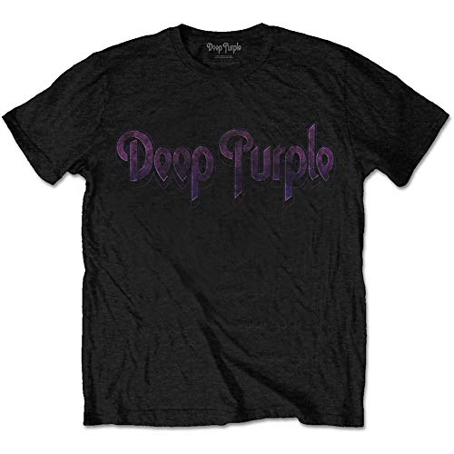 Deep Purple Herren Vintage Logo Slim Fit T-Shirt Schwarz - Schwarz - Groß von Deep Purple
