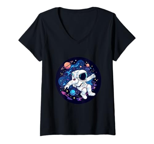 Damen Die galaktische Reise des Astronauten zur Entdeckung Neuer Welten, Kinder T-Shirt mit V-Ausschnitt von Deep Space Mystery Planets Spaceship Mars