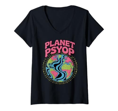Damen Planet Psyop Verschwörung UFO Alien Abduktion Secret Agenda T-Shirt mit V-Ausschnitt von Deep State Cover Up Hidden Truth Cosmic Anomalies