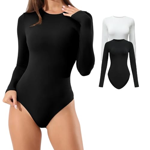DeepSage Damen Langarm Body Set mit Rundhalsausschnitt Schwarz und Weiß 2er Set, Schwarz/Weiß, L DeepSage Damen Langarm Body Set mit Rundhalsausschnitt Schwarz und Weiß 2er Set, Schwarz/Weiß, L von DeepSage