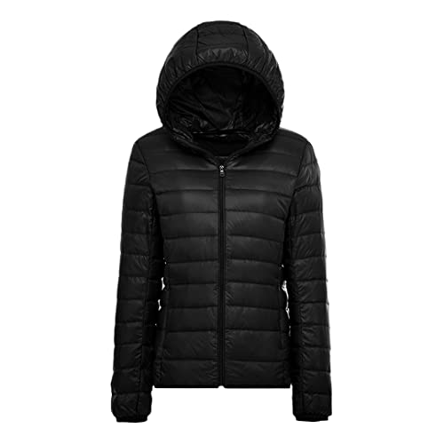 Damen Dünne Daunenjacke Weiß Entendaunen Ultraleichte Jacke Warm Mantel Tragbare Outwear, Schwarz , 42 von Deepsko