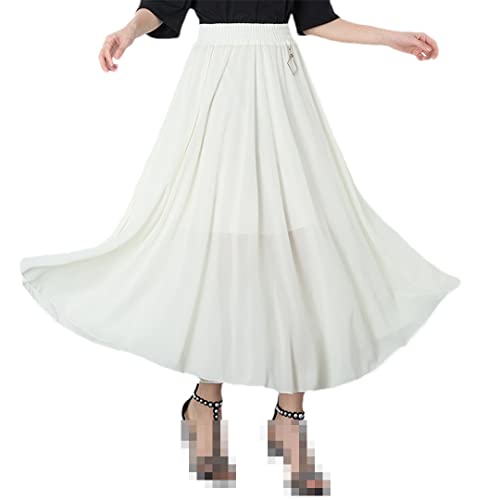 Damen Sommer Chiffon Elastische Taille Lang Swing Chiffon Rock, beige, Einheitsgröße von Deepsko