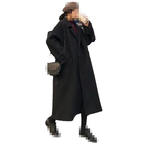 Deepsko Damen Herbst- Und Winterwollmantel, Lang, Locker, Einreihig, Einfarbig, Jacke, Oberbekleidung Black S von Deepsko
