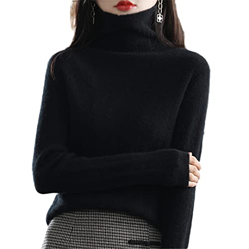 Deepsko Damen High Neck Cashmere Sweater Langarm Wolle Pullover, Schwarz , L von Deepsko