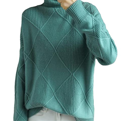 Deepsko Damen Kaschmir-Pullover, Rollkragenpullover, einfarbig, Strickpullover, Wolle, lockerer Pullover, Gn, L von Deepsko