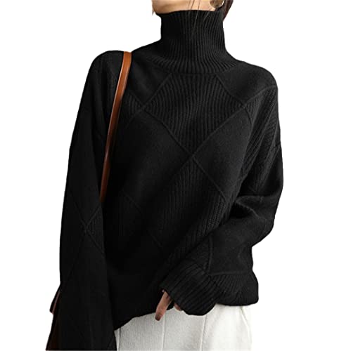 Deepsko Damen Kaschmir-Pullover, Rollkragenpullover, einfarbig, Strickpullover, Wolle, lockerer Pullover, Schwarz , 3XL Deepsko Damen Kaschmir-Pullover, Rollkragenpullover, einfarbig, Strickpullover, Wolle, lockerer Pullover, Schwarz , 3XL von Deepsko