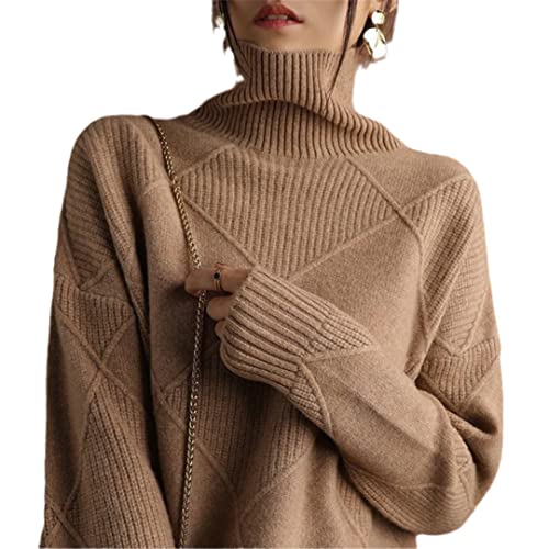 Deepsko Damen Kaschmir-Pullover, Rollkragenpullover, einfarbig, Strickpullover, Wolle, lockerer Pullover, braun, M Deepsko Damen Kaschmir-Pullover, Rollkragenpullover, einfarbig, Strickpullover, Wolle, lockerer Pullover, braun, M von Deepsko