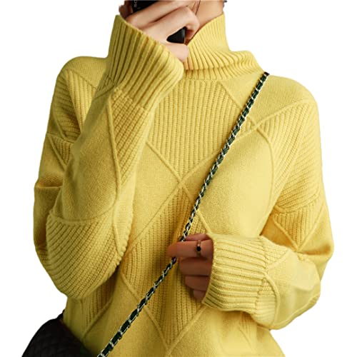 Deepsko Damen Kaschmir-Pullover, Rollkragenpullover, einfarbig, Strickpullover, Wolle, lockerer Pullover, gelb, L Deepsko Damen Kaschmir-Pullover, Rollkragenpullover, einfarbig, Strickpullover, Wolle, lockerer Pullover, gelb, L von Deepsko