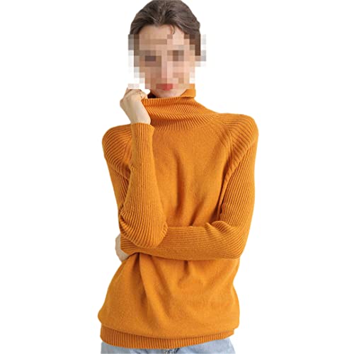 Deepsko Damen Rollkragen Merino Wolle Kaschmir Sweater Strickpullover, Kurkuma, L von Deepsko