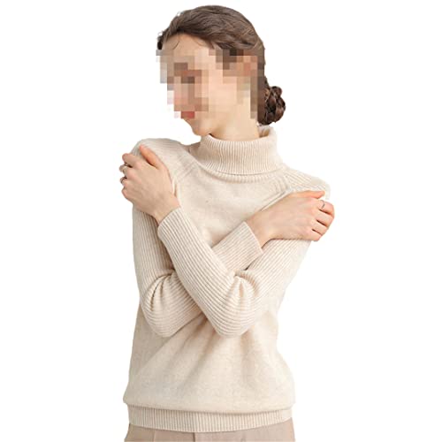 Deepsko Damen Rollkragen Merinowolle Kaschmir Pullover Strick Pullover, beige, S von Deepsko