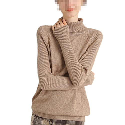 Deepsko Damen Rollkragen Merino Wolle Kaschmir Sweater Strickpullover, mokkabraun, XXL von Deepsko