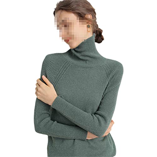 Deepsko Damen Rollkragen Merino Wolle Kaschmir Sweater Strickpullover, olivgrün, M von Deepsko