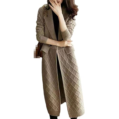 Deepsko Damen Strickjacke Aus Wolle, Dick, Lang, Für Herbst Und Winter, Lockere Oberteile khaki9 XXL 63kg-67.5kg von Deepsko