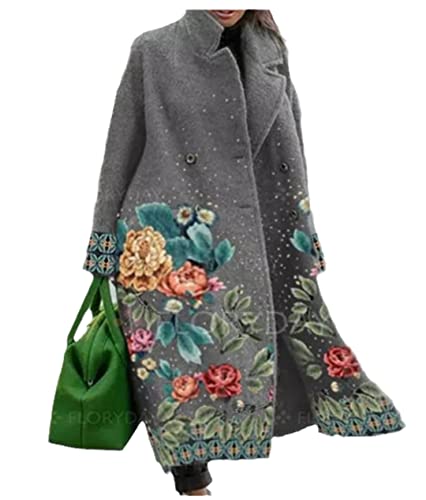 Deepsko Damen Wintermantel Lose Warm Wollmischung Mantel Lang Gepolstert Mantel, Flower, 52 von Deepsko