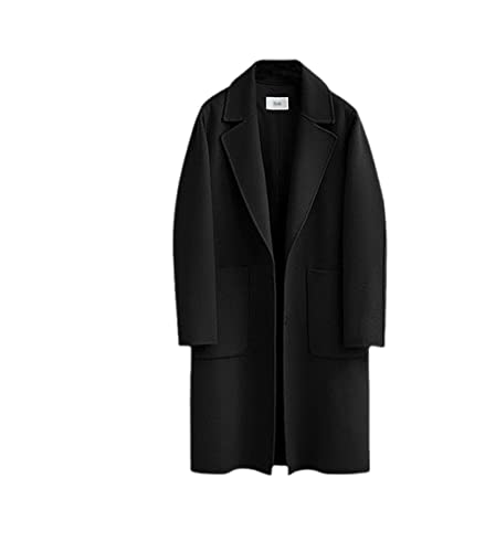 Deepsko Damen Wollmantel Große Größe Lose Mischung Wintermantel Langarm Wollmantel, Schwarz , 48 von Deepsko