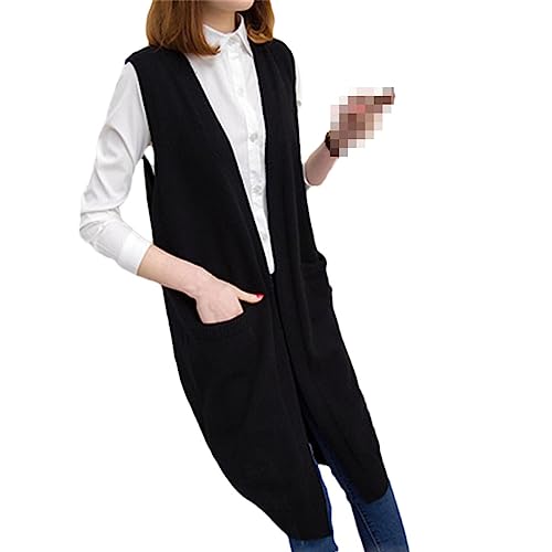 Deepsko Frauen Lange Pullover Weste Strickjacke Frühling Herbst Lose Einfarbig Ärmelloses Top Black L von Deepsko