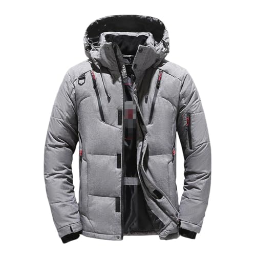 Deepsko Herren Daunenjacke Winter Reißverschluss Warm Parka Verdickte Einfarbig Kapuzenmantel Puffer Jacke, grau, XXL von Deepsko