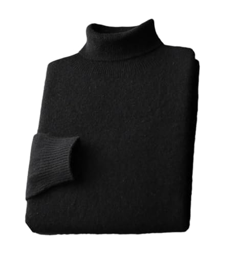 Deepsko Herren Rollkragenpullover aus Wolle, Strickpullover, einfarbig, langärmelig, Schwarz , XL von Deepsko