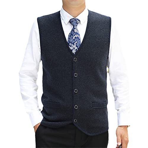 Deepsko Herren Wolle Strickweste Gestreift Vintage Ärmellos Cardigan Jacke V-Ausschnitt Basic, Schwarz , M von Deepsko