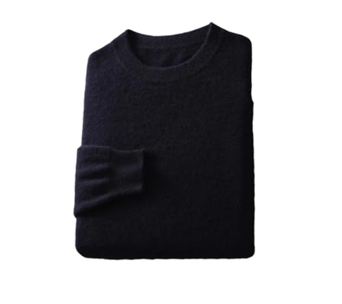 Deepsko Herren Wollpullover Strickpullover mit Rundhalsausschnitt, einfarbig, lässig, langärmelig, Strickpullover, Schwarz , XL von Deepsko