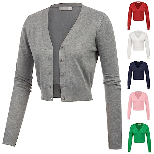 Deepsko Kurzer Strick-Cardigan Für Damen, V-Ausschnitt, Knopfleiste, Baumwolljacke Red L von Deepsko