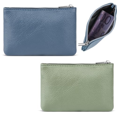 2 Stück Kleines Portemonnaie für Damen, Leder Mini Geldbörse, Klein Portemonnaie Coin Purse Münzgeldbörse Mini Geldbeutel, Münzbeutel Schlüsseletui Woman (Grün+Blau) von Deepton
