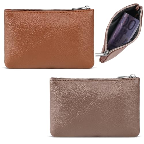 2 Stück Kleines Portemonnaie für Damen, Leder Mini Geldbörse, Klein Portemonnaie Coin Purse Münzgeldbörse Mini Geldbeutel, Münzbeutel Schlüsseletui Woman (Rosa + Orange) von Deepton