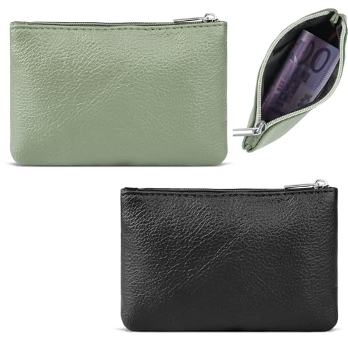 2 Stück Kleines Portemonnaie für Damen, Leder Mini Geldbörse, Klein Portemonnaie Coin Purse Münzgeldbörse Mini Geldbeutel, Münzbeutel Schlüsseletui Woman (Schwarz + Grün) von Deepton