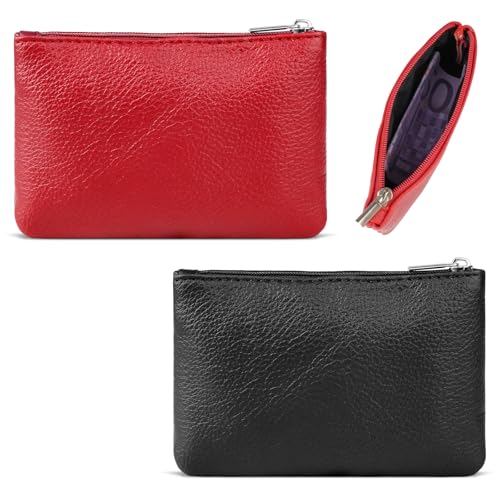 2 Stück Kleines Portemonnaie für Damen, Leder Mini Geldbörse, Klein Portemonnaie Coin Purse Münzgeldbörse Mini Geldbeutel, Münzbeutel Schlüsseletui Woman (Schwarz + Rot) von Deepton