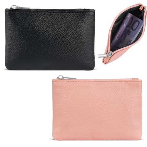 2 Stück Kleines Portemonnaie für Damen, Leder Mini Geldbörse, Klein Portemonnaie Coin Purse Münzgeldbörse Mini Geldbeutel, Münzbeutel Schlüsseletui Woman (Schwarz + Rosa) von Deepton