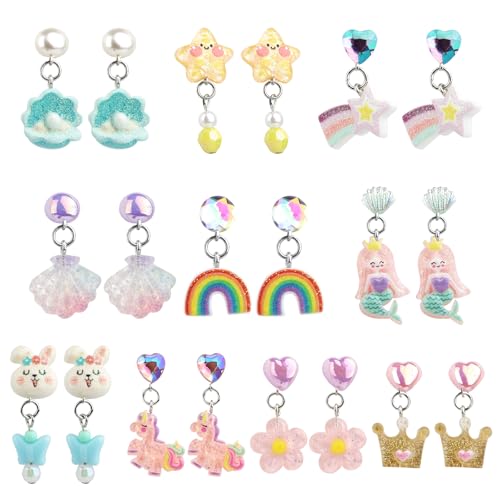10 Paar Ohrclips Kinder, Klipp Clip Ohrringe Kinder mädchen Sterne Meerjungfrau Regenbogen, Bunte Ohrclips Ohne Ohrlöcher, Mädchen Clip Ohrringe für Alltag, bei Geburtstagsfeiern, Kostümpartys, Festen von Deepton