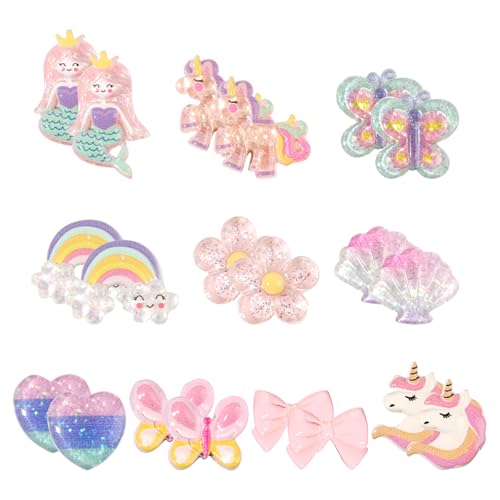 Deepton 10 Paar Klipp Ohrringe Kinder Mädchen, Ohrclips Mädchen, Ohrklipser Kinder, Clip Ohrringe Mädchen, Magnet Ohrklipser Einhorn-Blumen-Prinzessin-Ohrring Set von Deepton
