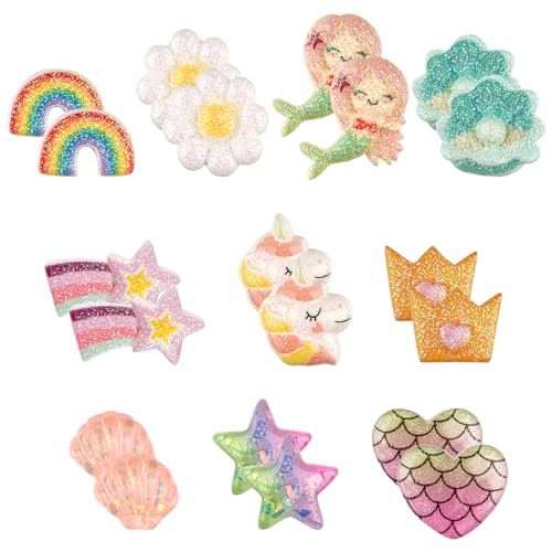 Deepton 10 Paar Klipp Ohrringe Kinder Mädchen, Ohrclips Mädchen, Ohrklipser Kinder, Clip Ohrringe Mädchen, Magnet Ohrklipser Einhorn-Blumen-Prinzessin-Ohrring Set von Deepton