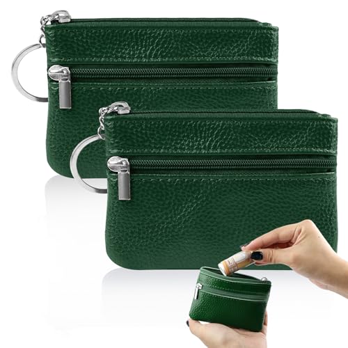 Deepton 2 Stück schlüsselmäppchen Damen, Schlüsseltasche Mini Geldbörse Damen Schlüsseletui Aus Pu Leder Autoschlüssel (Grün) von Deepton