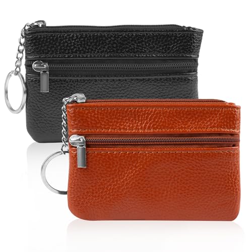 Deepton 2 Stück schlüsselmäppchen Damen, Schlüsseltasche Mini Geldbörse Damen Schlüsseletui Aus Pu Leder Autoschlüssel (Schwarz und Braun) von Deepton
