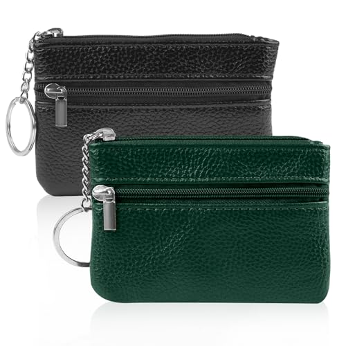 Deepton 2 Stück schlüsselmäppchen Damen, Schlüsseltasche Mini Geldbörse Damen Schlüsseletui Aus Pu Leder Autoschlüssel (Schwarz und Grün) von Deepton