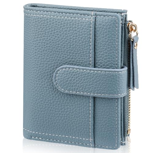 Deepton Geldbörse Damen Leder Portemonnaie, Geldbörse Damen Klein Leder mit Zipper Münzfach Portemonnaie (Blau) von Deepton