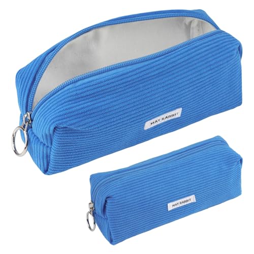Deepton Mäppchen Cord-Stoff, Federmäppchen Milchig Gelb für Mädchen Teenager, Federtasche Stiftetasche Stiftemappe Pencil Case Schulmäppchen für Schule, Büro - Blau von Deepton